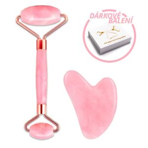SET Gua Sha, masážní kámen + váleček, růženín