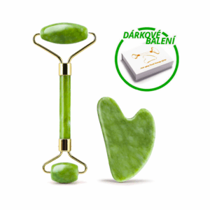 SET Gua Sha, masážní kámen + váleček, zelený nefrit